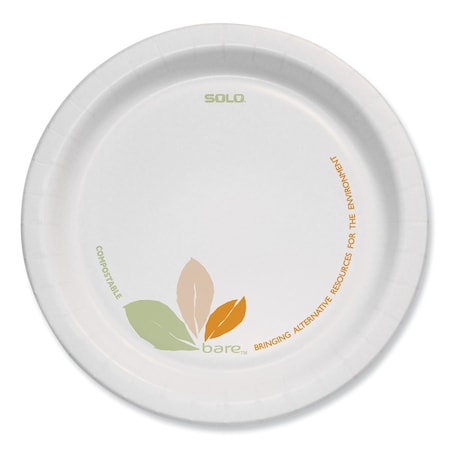 Solo Bare Eco-Forward Clay-Coated Paper Plate, ProPlanet Seal, 6 in. dia, Green/Tan, 1000PK MP6B-J7234